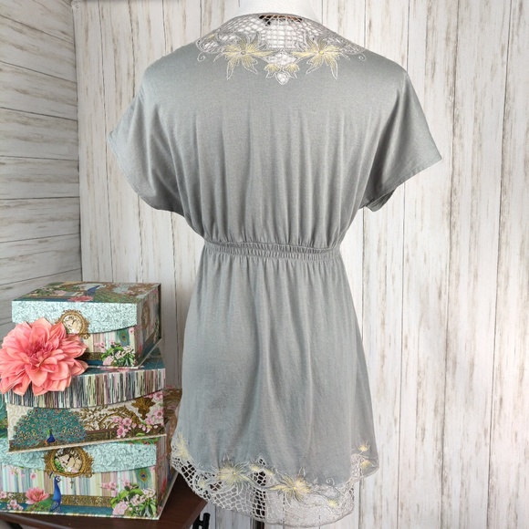 BCBG gray crocheted dolman tunic top - Picture 3 of 8